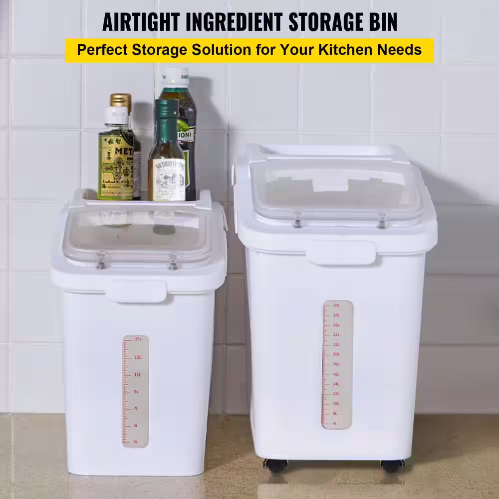 VEVOR Ingredient Storage Bin 11.4+5.8 Gal. Capacity Commercial Shelf Ingredient Bin 420 Cup Flour Bins with Wheels, White