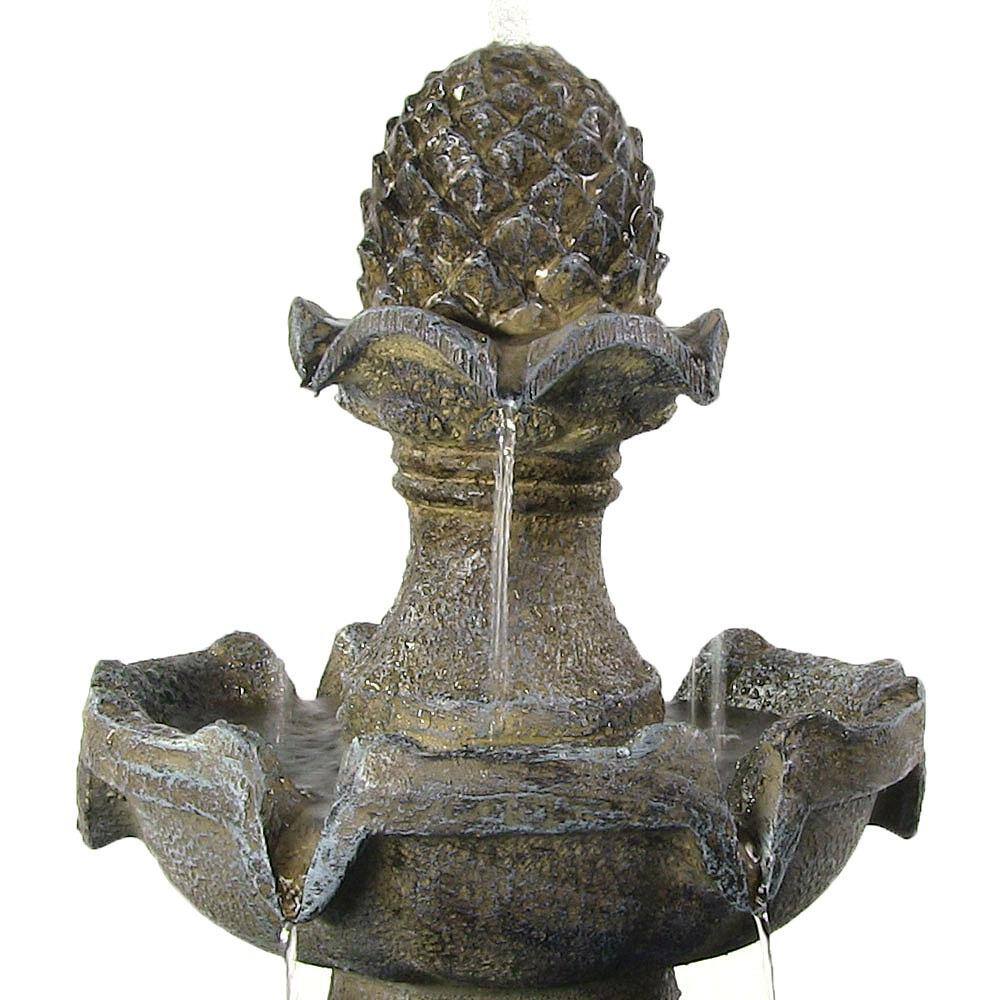 Sunnydaze Decor 33 in. 2-Tier Pineapple Solar with Battery Backup Outdoor Tiered Water Fountain (7-Pieces)