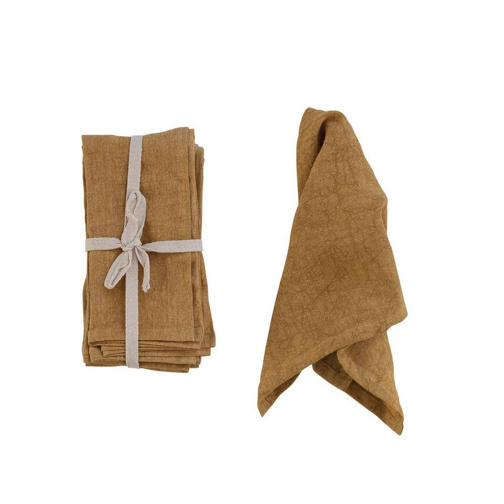 Storied Home 18 in. W x 0.25 in. H Yellow Stonewashed Linen Dinner Napkins (Set of 4)