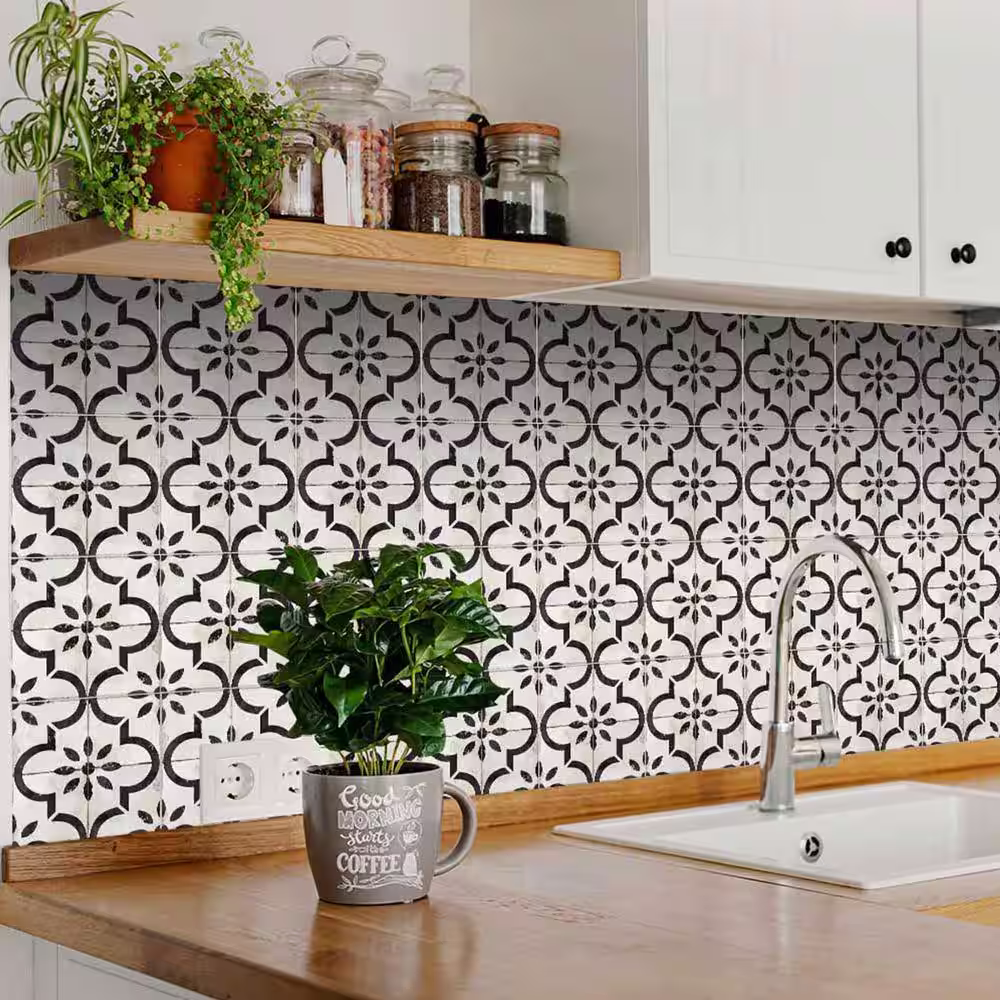 None White and Black R41 6 in. x 6 in. Vinyl Peel and Stick Tile (24 Tiles, 6 sq.ft./pack)