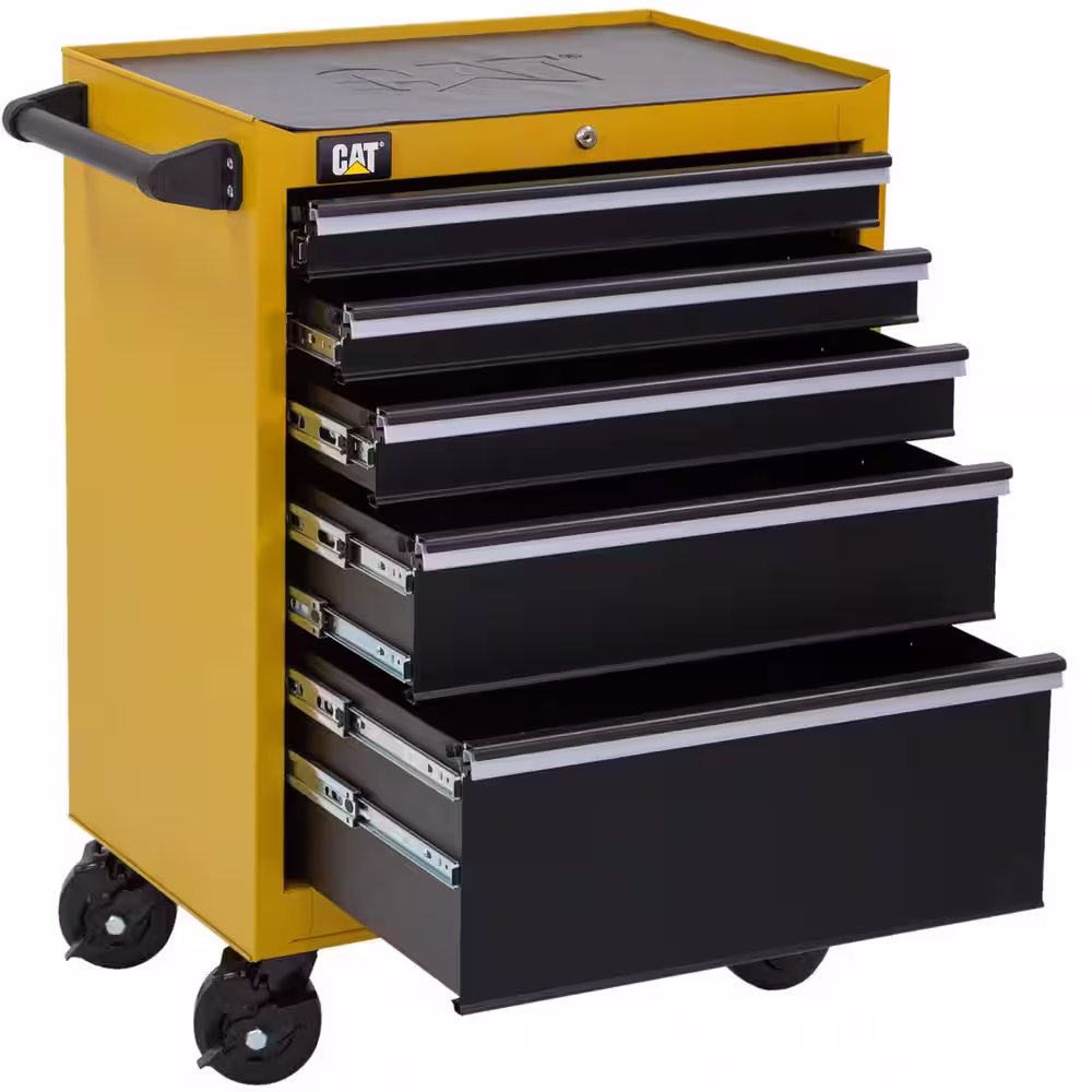 CAT Heavy-Duty 26 in. 5-Drawer Yellow 16-Gauge Steel Rolling Tool Cabinet with Keyed Locking System