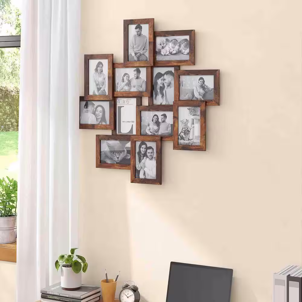 None 4 in. x 6 in. Rustic Brown Collage Picture Frame (Set of 12)