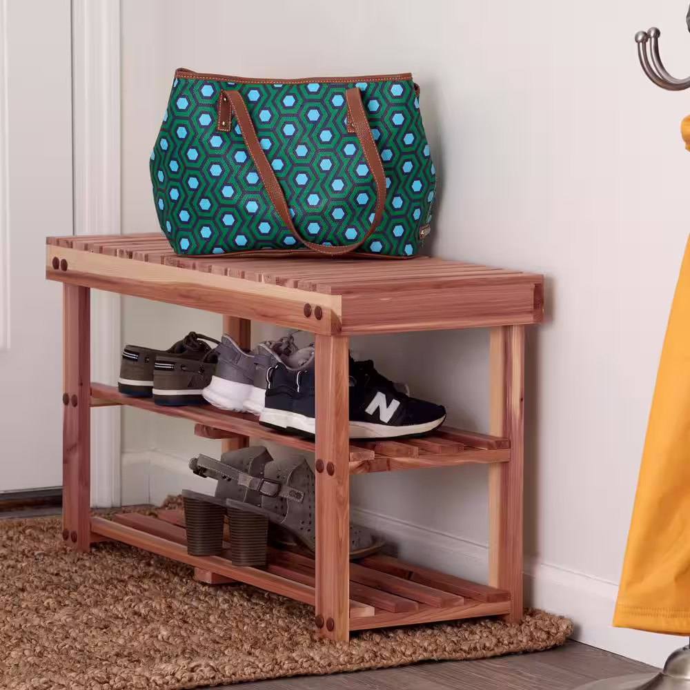 HOUSEHOLD ESSENTIALS 17.5 in. Cedar Shoe Bench