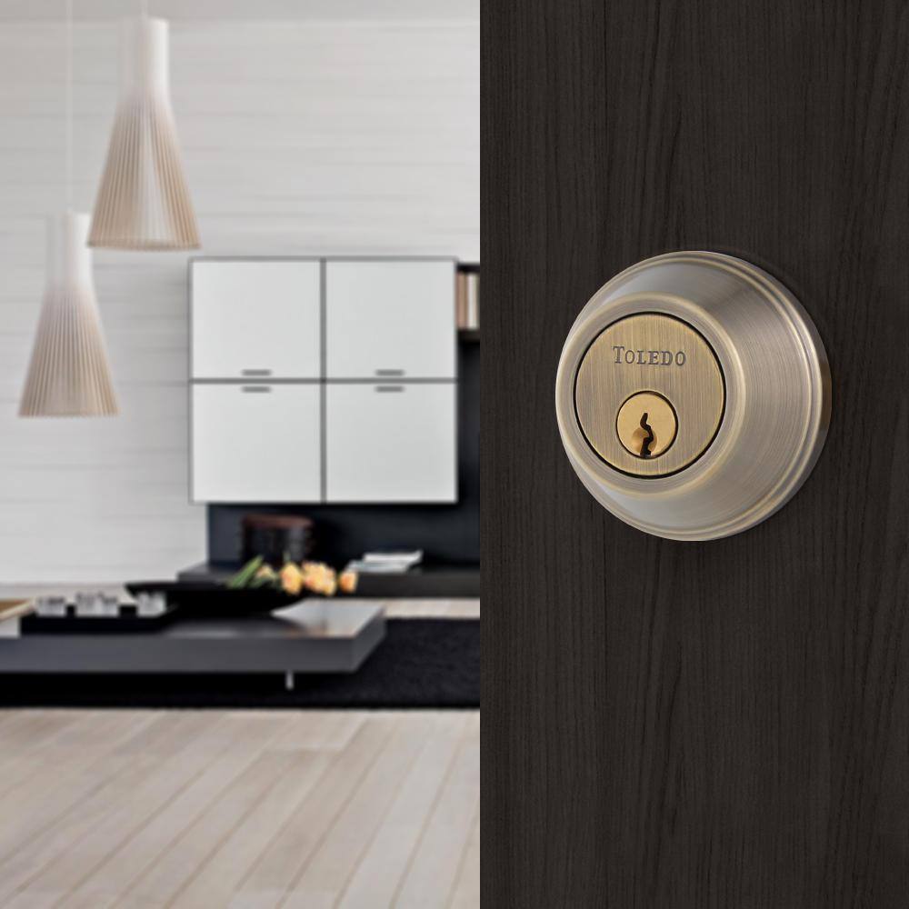 Toledo Single Cylinder Antique Brass Deadbolt