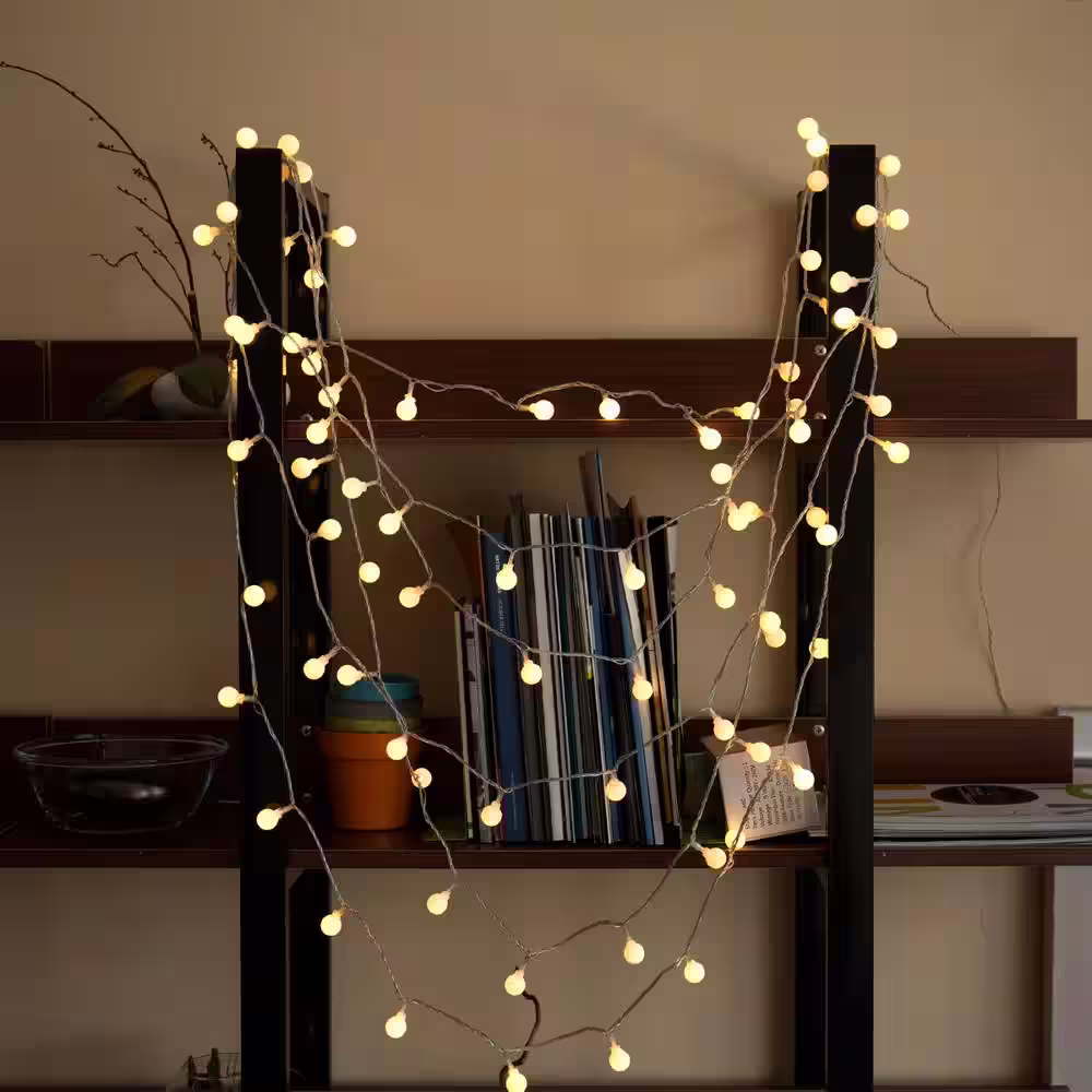 YANSUN 16.4 ft. 2.5-Watt Equivalence 40-Lights Globe LED Decorative Fairy String Light Battery Powered in Warm White (2-Pack)