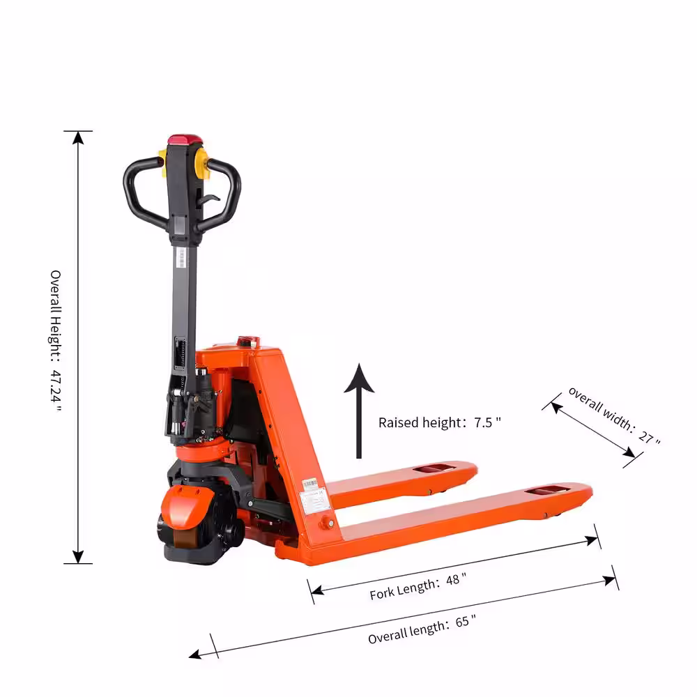 None 24V/20AH Lithium Battery Powered 3300 lbs. 48 in. x 27 in. Fork Electric Pallet Jack Truck Orange