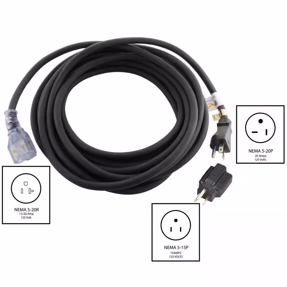 AC WORKS 25 ft. 15/20 Amp 12/3 Household Outdoor Extension Cord