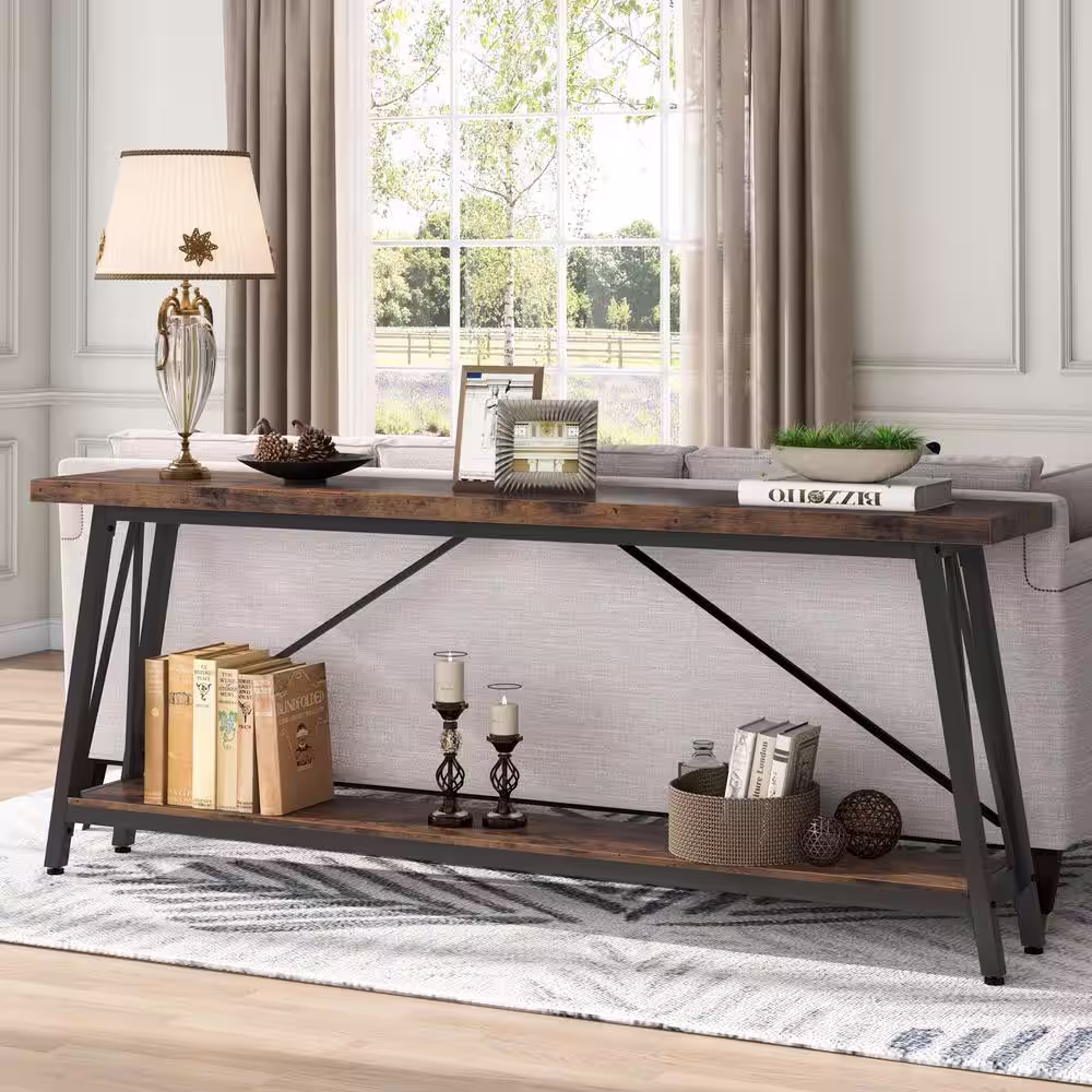 None Turrella 70.9 in. Wood Finish Rectangle Particleboard Console Table Long Sofa Table for Living Room