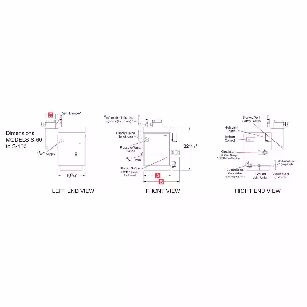 Slant/Fin Sentry Natural Gas Water Boiler with 120,000 BTU Input, 88,000 BTU Output Intermittent Ignition