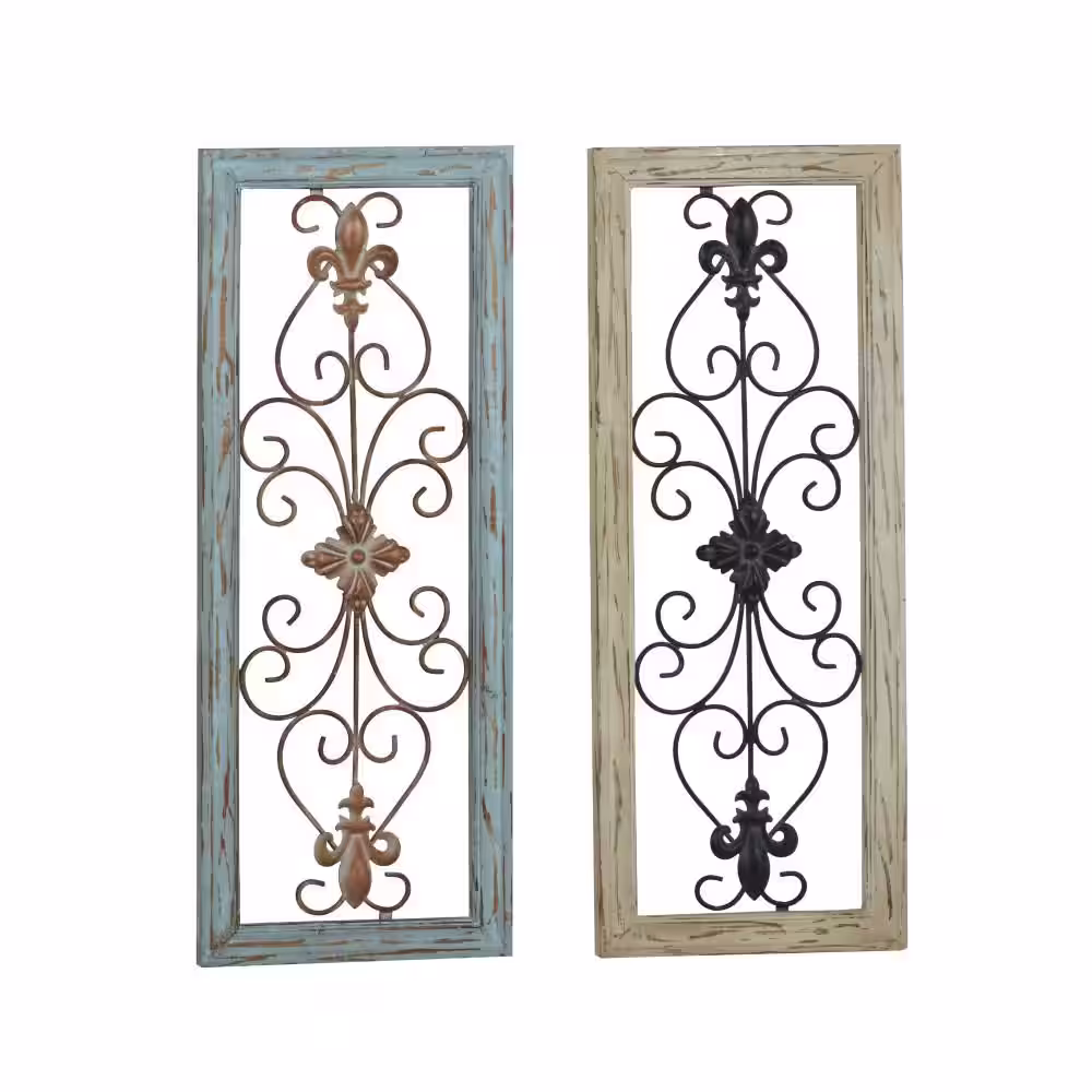 None Wood Multi Colored Arabesque Scroll Wall Decor (Set of 2)