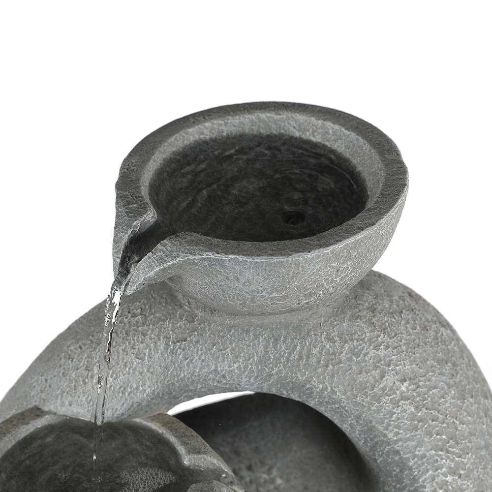 LuxenHome Gray Resin Modern Sculpture Pedestal Outdoor Fountain with LED Light