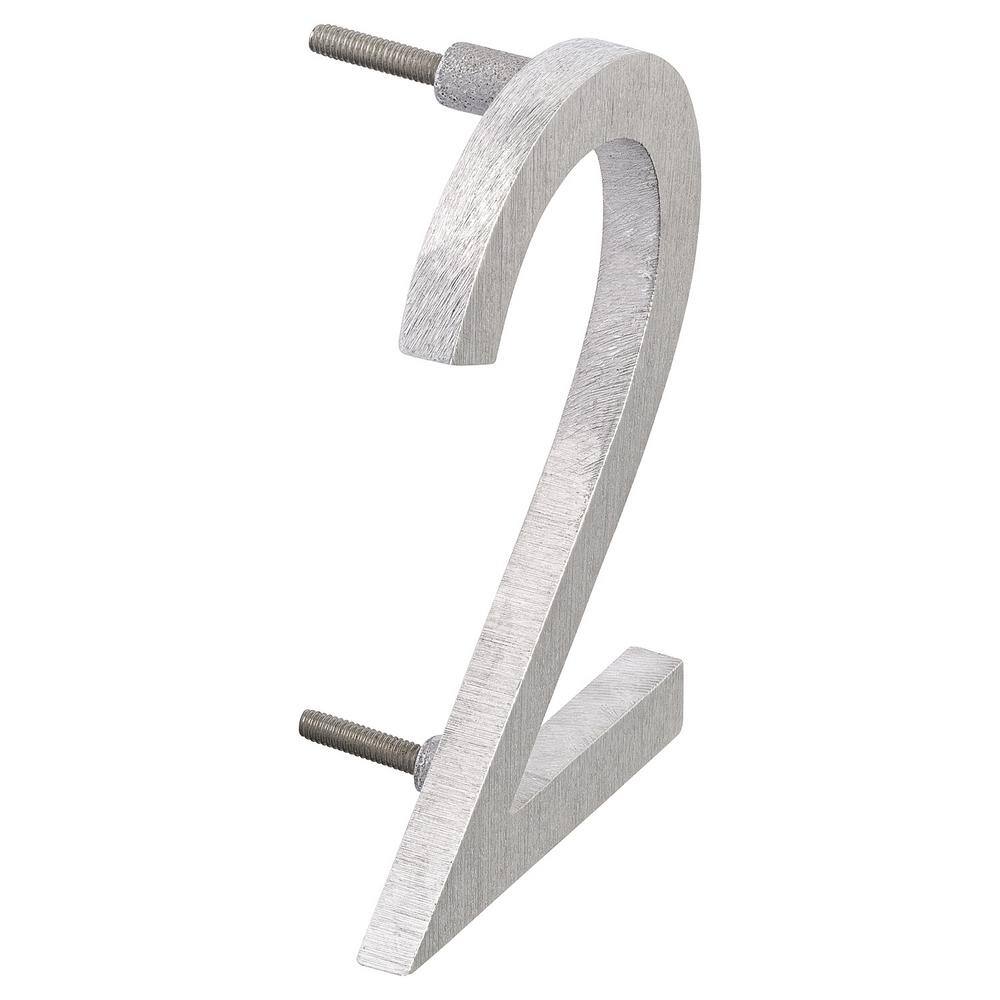 Montague Metal Products 16 in. Brushed Aluminum Floating or Flat Modern House Number 2