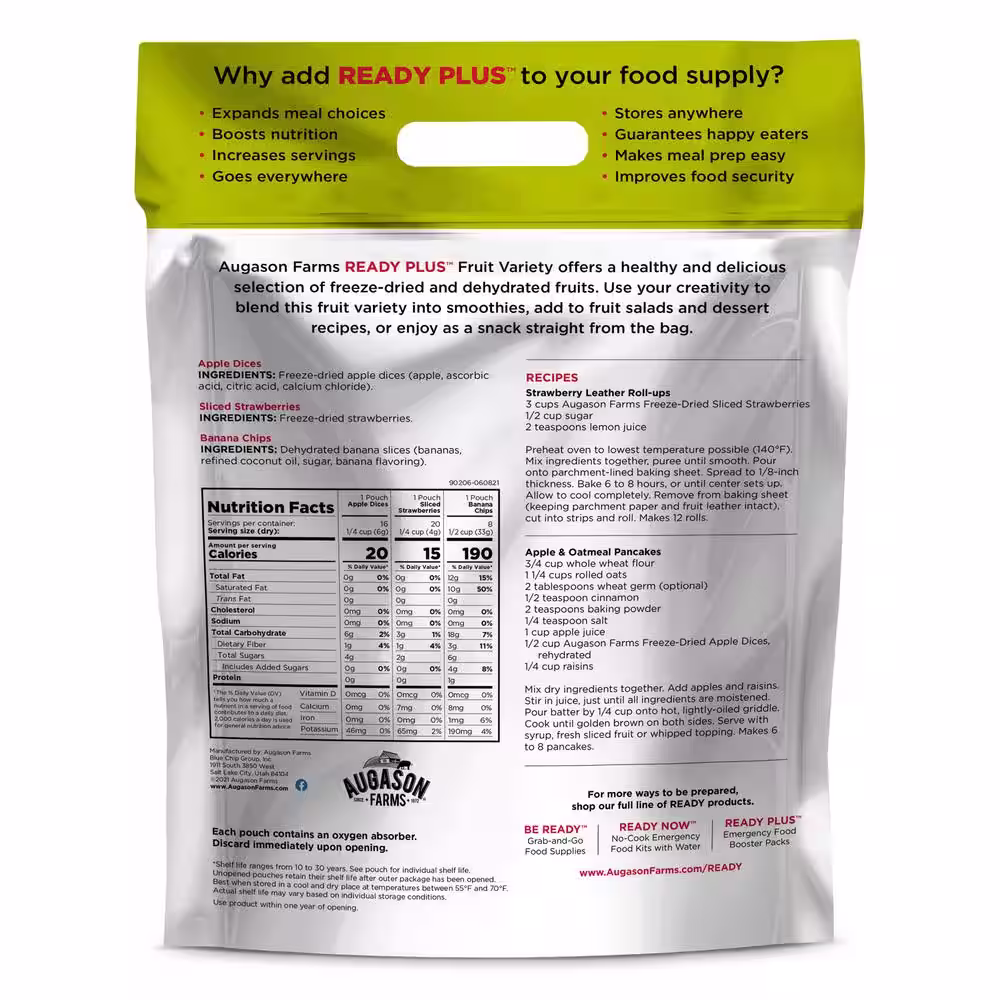 AUGASON FARMS 15.6 oz. Ready Plus Freeze Dried and Dehydrated Fruits