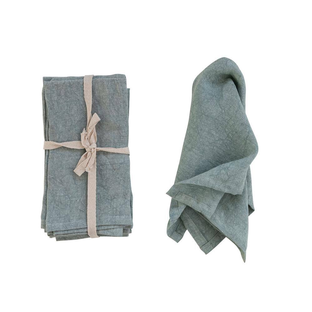 Storied Home 18 in. W x 0.25 in. H Green Stonewashed Linen Dinner Napkins (Set of 4)