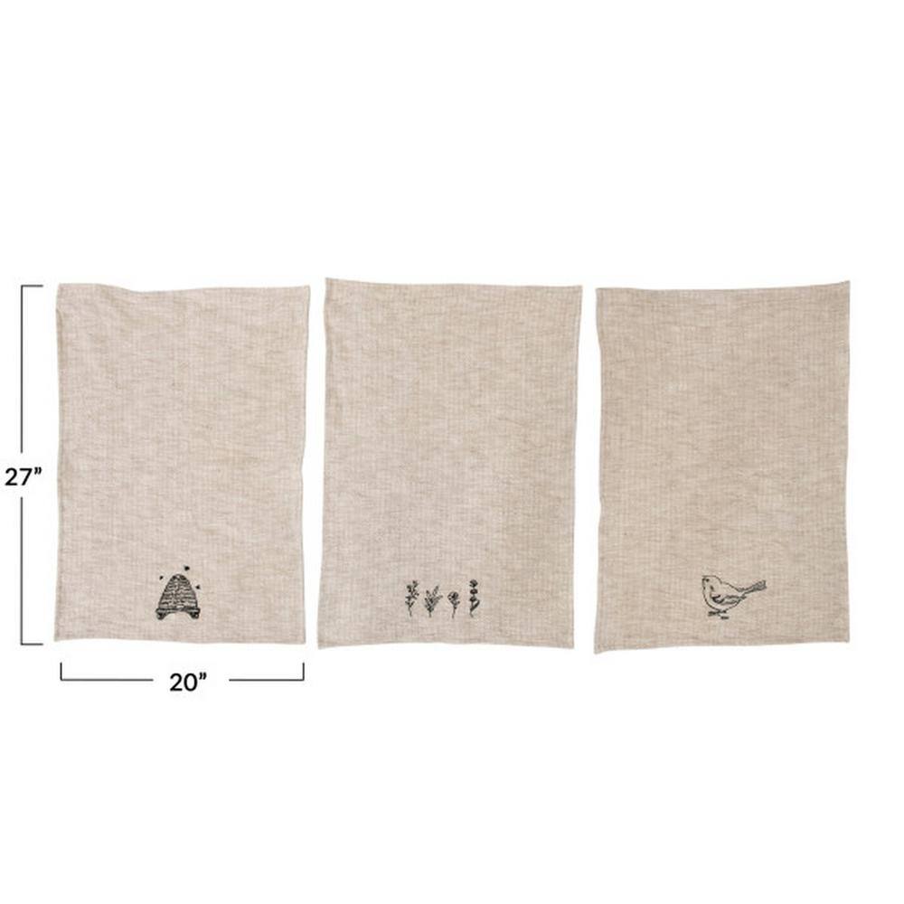 Storied Home Cream Embroidered Cotton Towel (Set of 3)