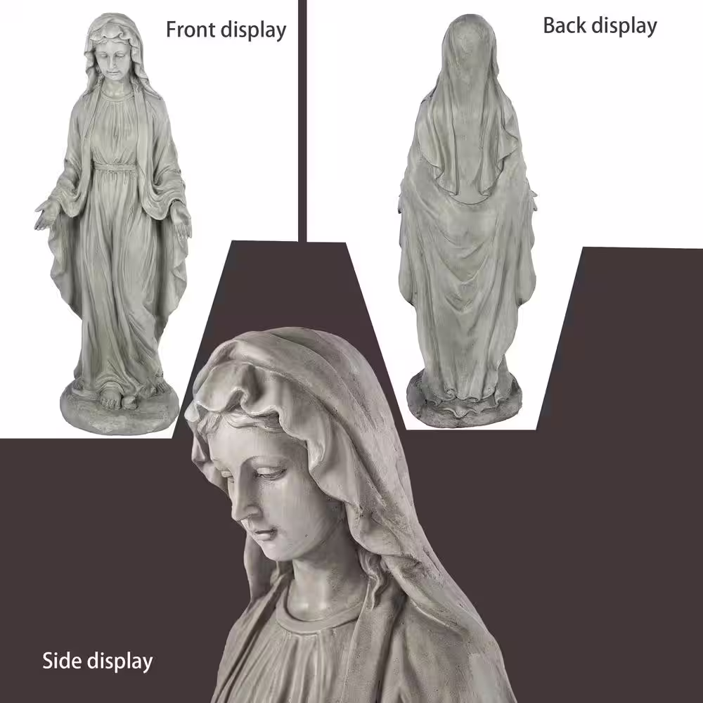 LuxenHome 30.5 in. Gray MgO Virgin Mary Garden Statue