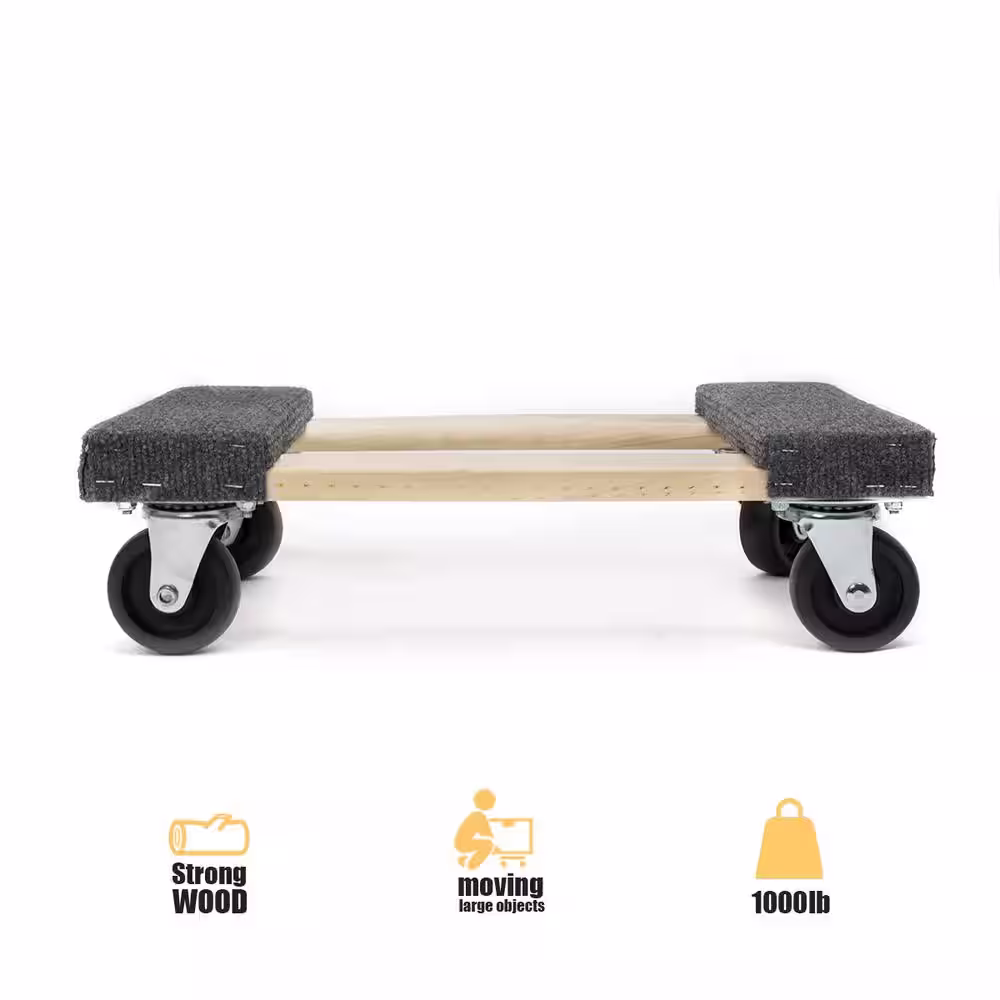 Stark 18 in. x 12 in. 1000 lbs. Capacity Heavy-Duty Hardwood Dolly for Moving Furniture