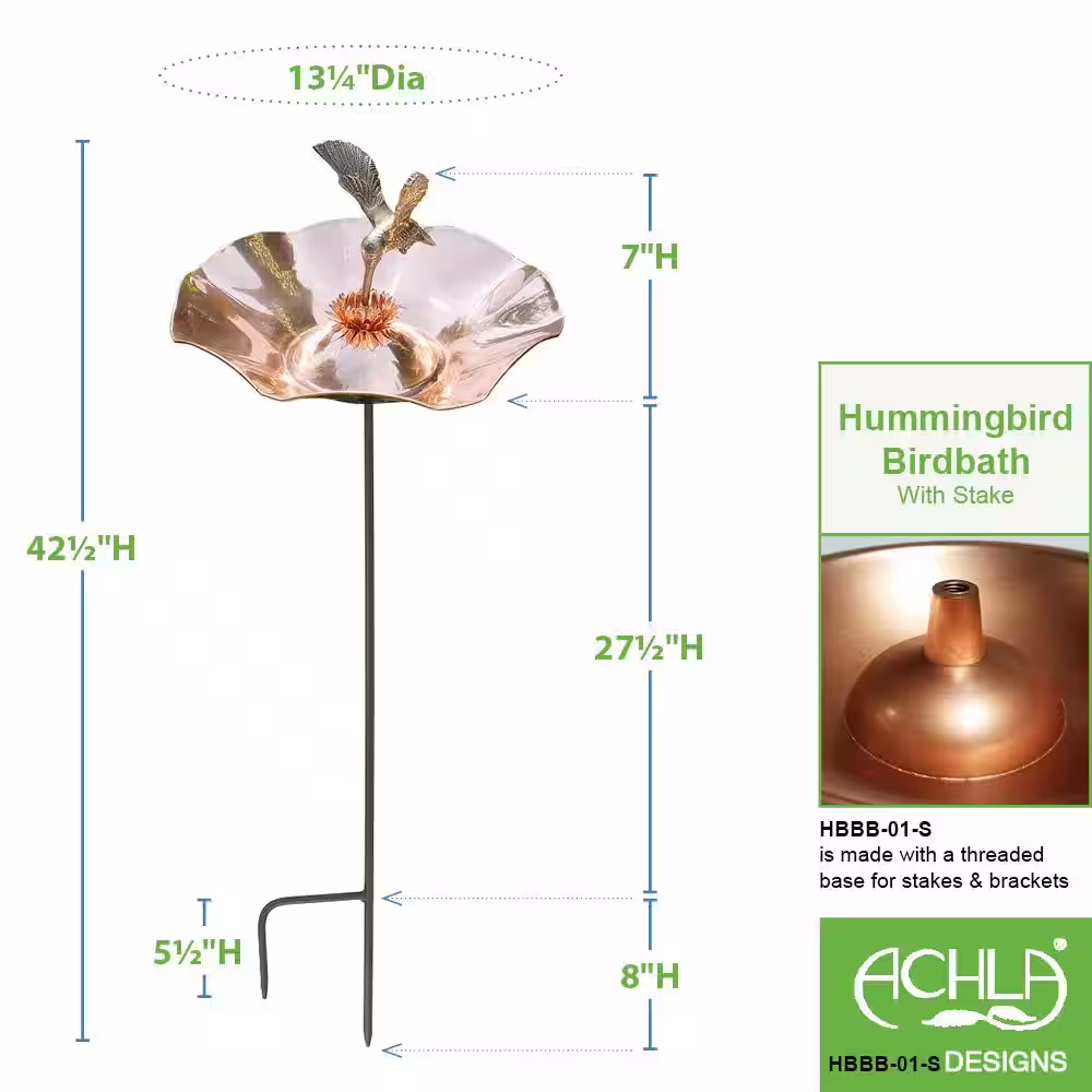 Achla Designs 13.25 in. Dia Copper Plated Hummingbird Birdbath Bowl with Stake
