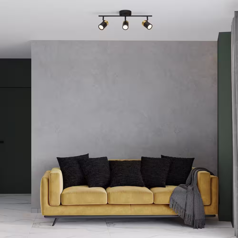 EnviroLite Gilded 2 ft. 3-Light Matte Black with Brushed Gold Integrated LED Selectable CCT Fixed Track Lighting Kit
