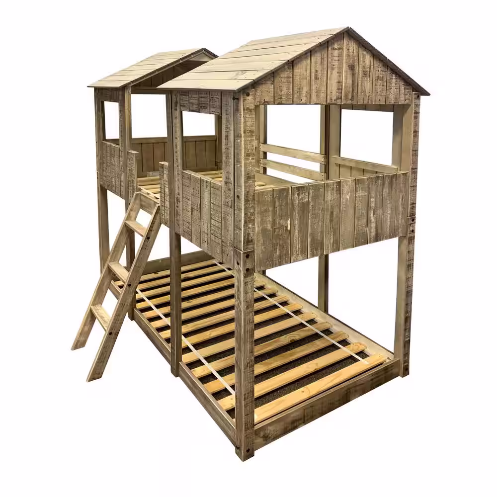 Donco Kids Rustic White Twin-Sized Tower Bunkbed