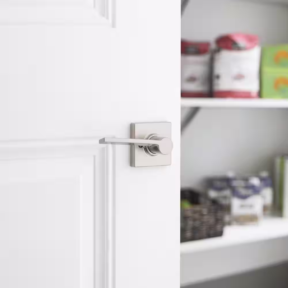Kwikset Ladera Satin Nickel Left-Handed Dummy Door Lever with Square Trim Featuring Microban Antimicrobial Technology