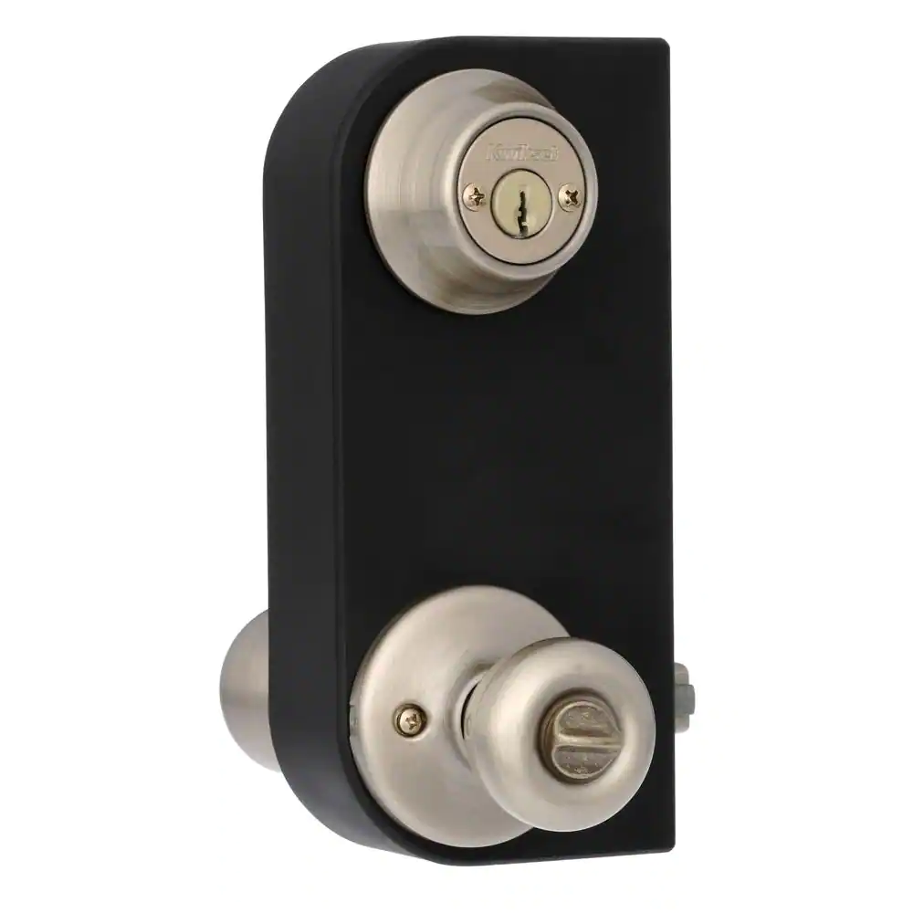 Kwikset Tylo Antique Brass Exterior Entry Door Knob and Double Cylinder Deadbolt Combo Pack