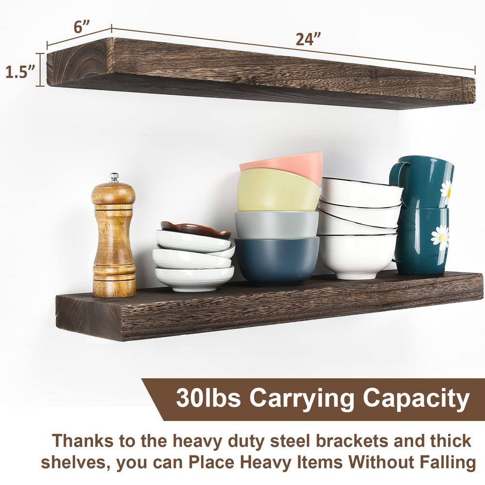 None 24 in. W x 6 in. D Floating Shelves for Wall Set of 2, Rustic 24 in. Natural Dark Wood Decorative Wall Shelf
