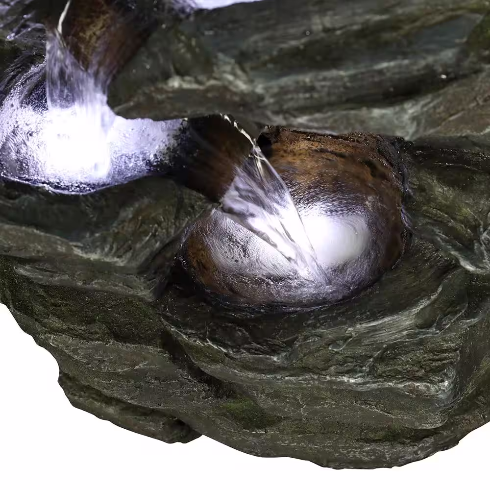 None Outdoor Garden/Yard Resin Rock Fountain with LED Light in 4-Crock with Fasion Design in Gray