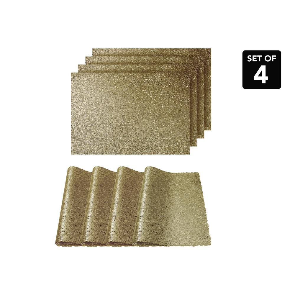 Dainty Home Lacey Gold Metallic Scribble Design Rectangle Placemats (Set of 4)