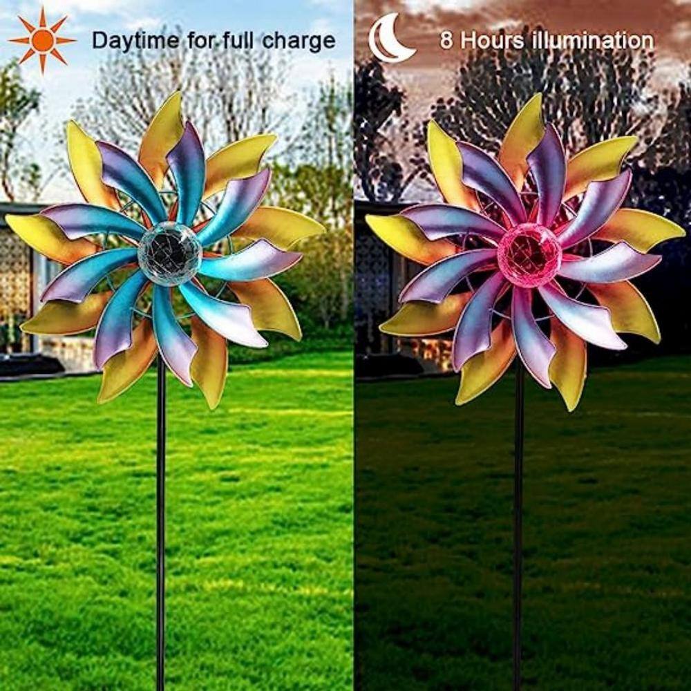 None 57 in. Solar Wind Spinner with Metal Garden Stake, Multi-Color Changing LED Solar Powered Glass Ball