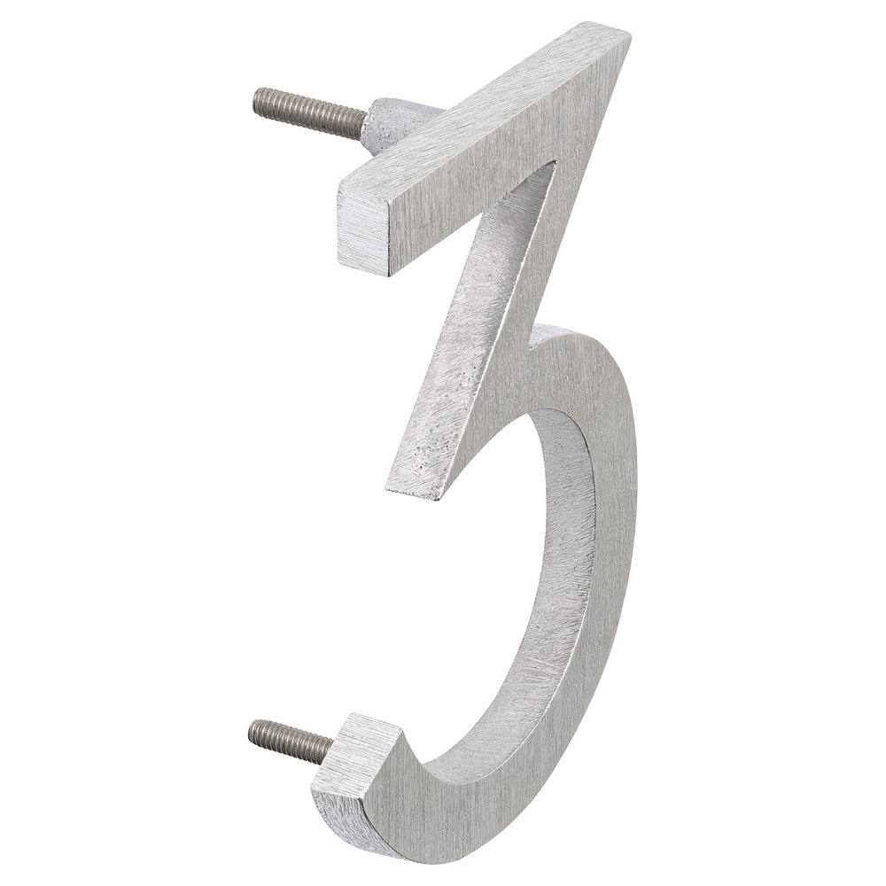Montague Metal Products 4 in. Brushed Aluminum Floating or Flat Modern House Number 3