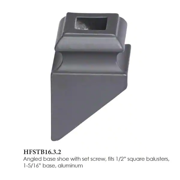 HOUSE OF FORGINGS Square Hole 1.3125 in. Aluminum Angled Shoe Baluster Shoe Satin Black