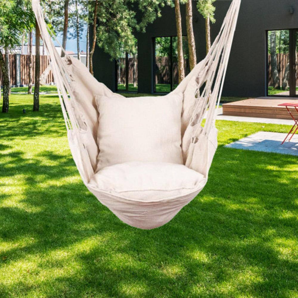 None 3.25 ft. Hammock Chair Swing Seat with 2 Seat Cushions and Carrying Bag in Natural