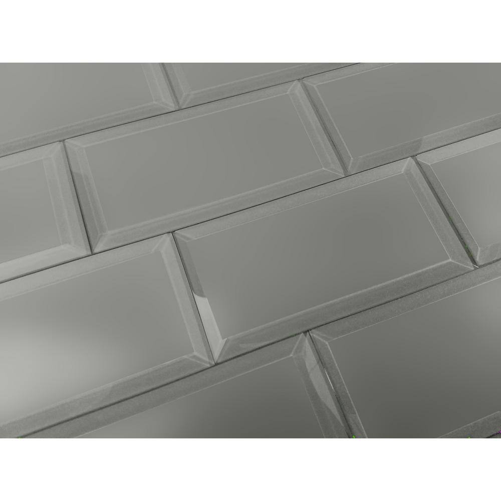 ABOLOS Frosted Elegance Frosted Gray Beveled Subway 3 in. x 6 in. Matte Glass Wall Tile (14 sq.ft./Case)