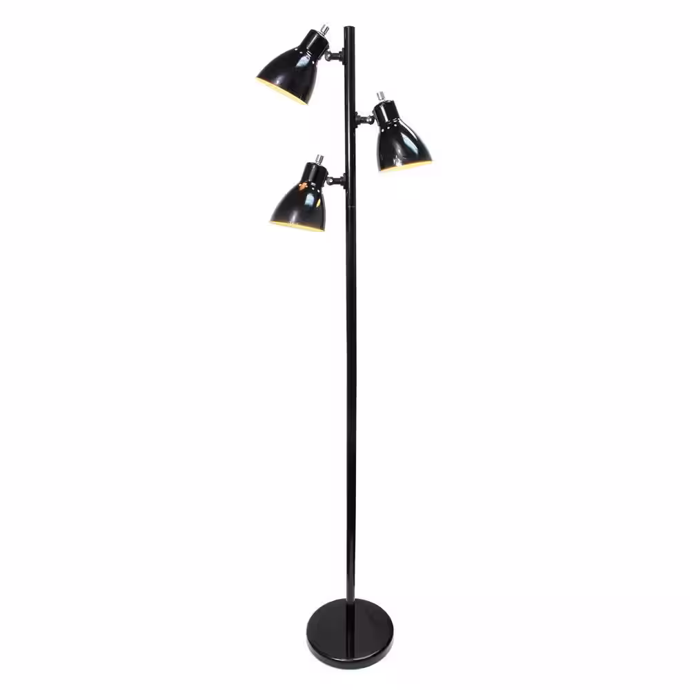 Simple Designs 64 in. Metal 3-Light Tree Black Floor Lamp