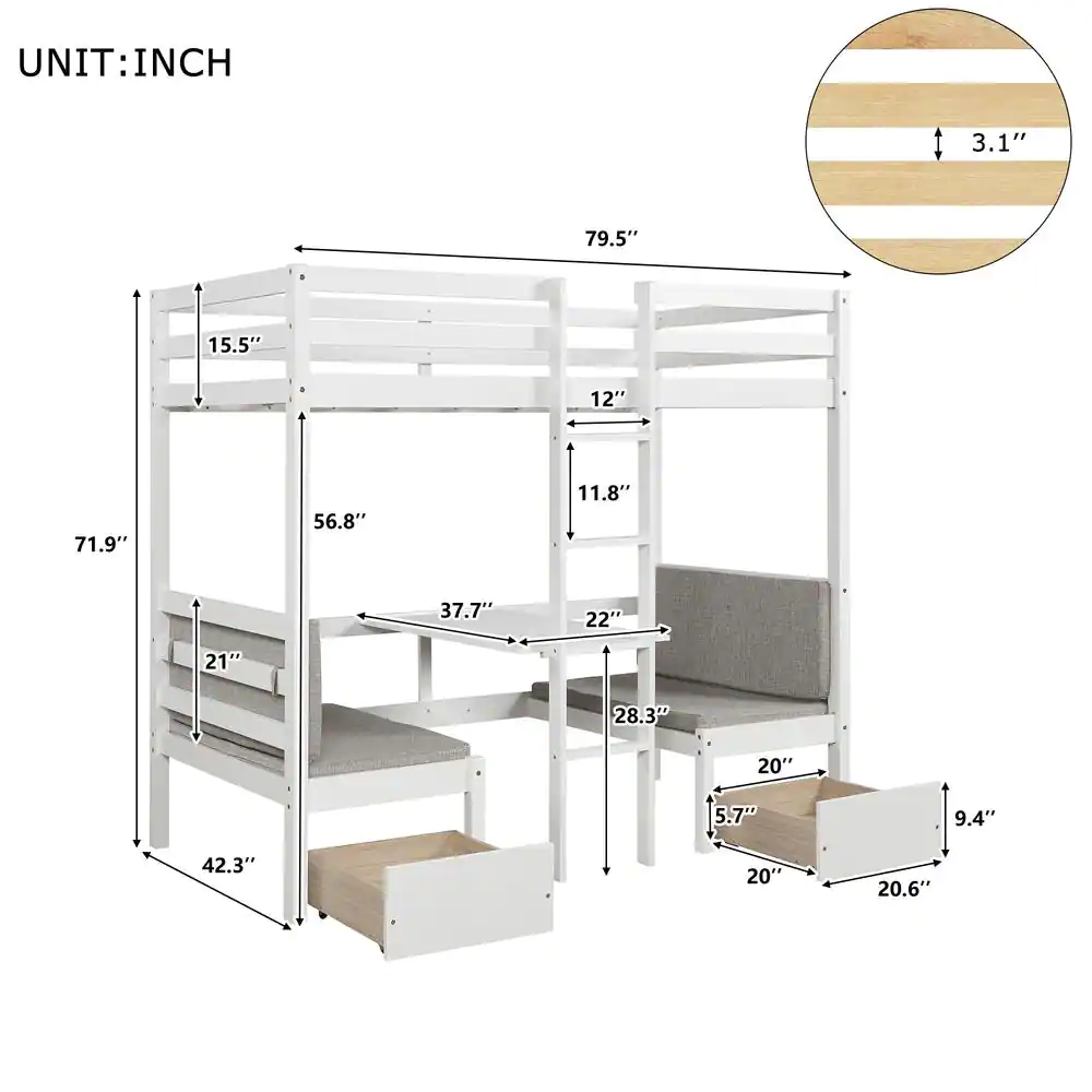 Harper & Bright Designs White Multifunctional Bunk Bed with Desk