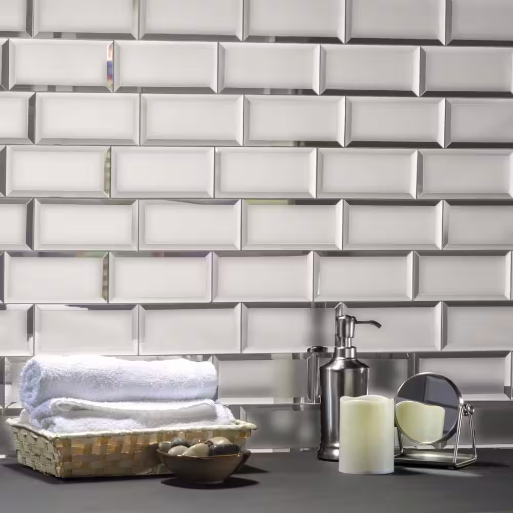 ABOLOS Reflections Frosted Silver Beveled Subway 3 in. x 6 in. Matte Glass Mirror Wall Tile (7 sq. ft./Case)