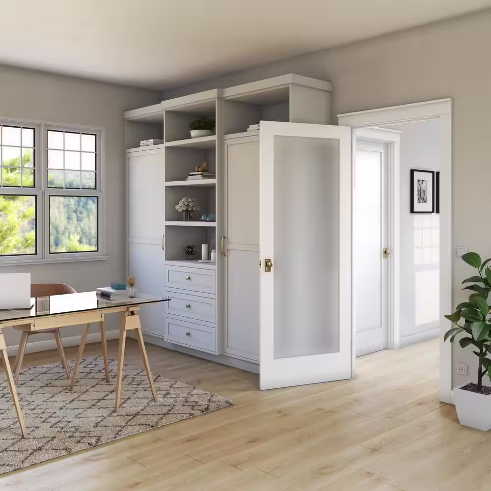 eightdoors 30 in. x 80 in. x 1-3/8 in. 1-Lite Solid Core Frosted Glass Shaker White Primed Wood Interior Door Slab