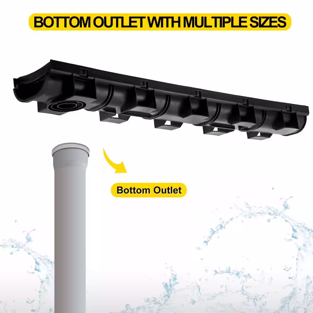 VEVOR Trench Drain System 39 in. L x 5.8 in. W x 3.1 in. D Channel Drain with Plastic Grate and End Cap Drainage Trench 5 Pack