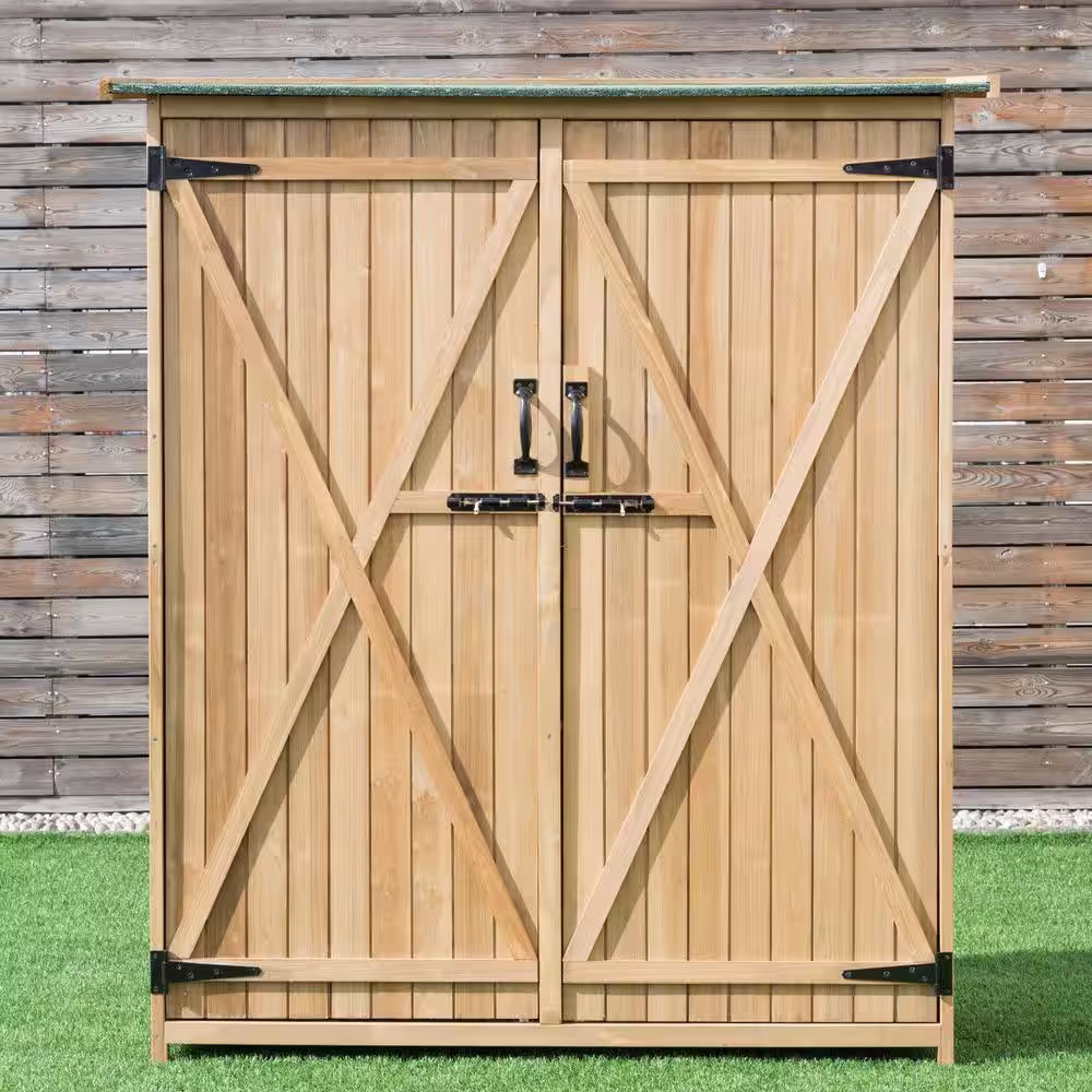 Boyel Living 64 in. Wooden Storage Shed Outdoor Garden Fir Wood Cabinet