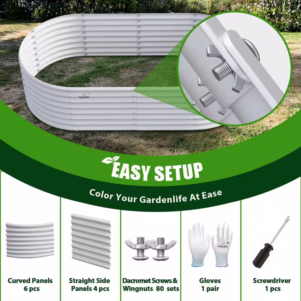 None 8 ft. x 4 ft. x 2 ft. Oval Outdoor Metal Galvanized Raised Garden Bed in Papyrus White