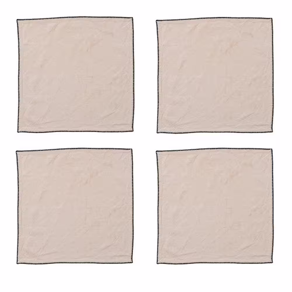 None 18 in. W x 0.25 in. H Blacks Modern Farmhouse Square Cotton Napkins with Embroidered Trim (Set of 4)