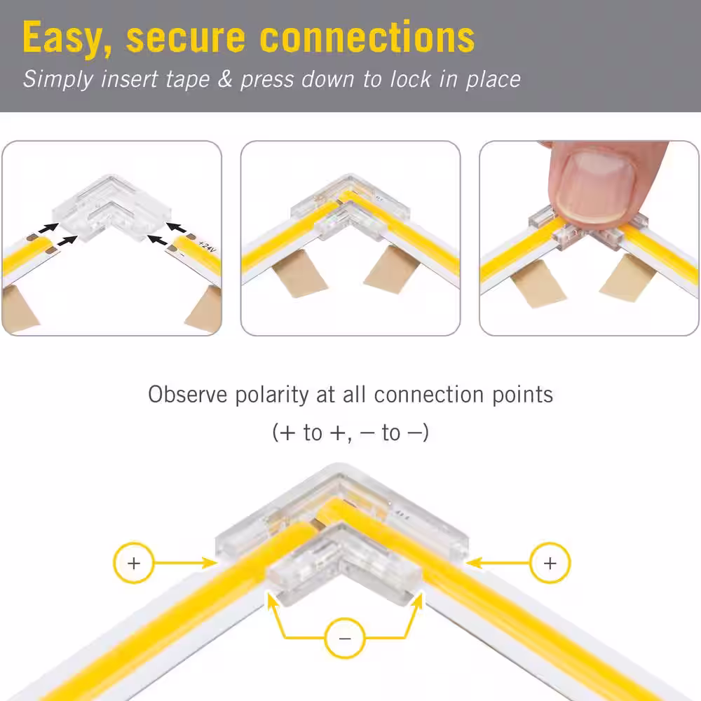 Armacost Lighting 2-Pin White LED Strip Light COB Corner Connectors Channel Connector (4-Pack)