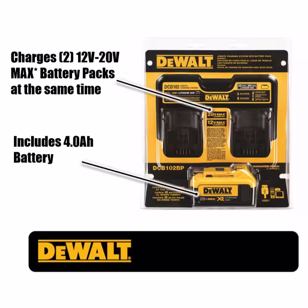 DEWALT 20V MAX XR Lithium-Ion Premium 4.0Ah Battery Pack and Dual Port Charger with (2) USB Ports