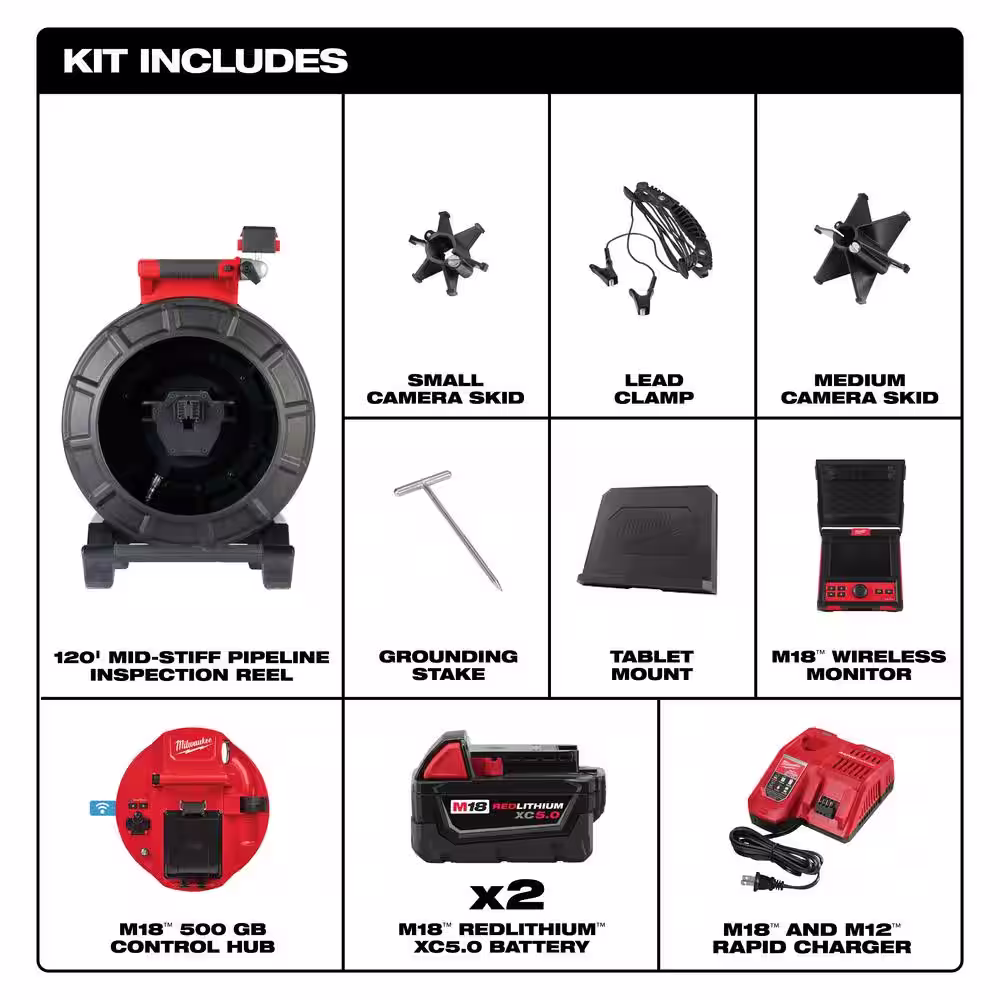 Milwaukee M18 18-Volt Lithium-Ion Cordless 120 ft. Pipeline Inspection System Image Reel Kit w/Inspection System Monitor (2-Tool)