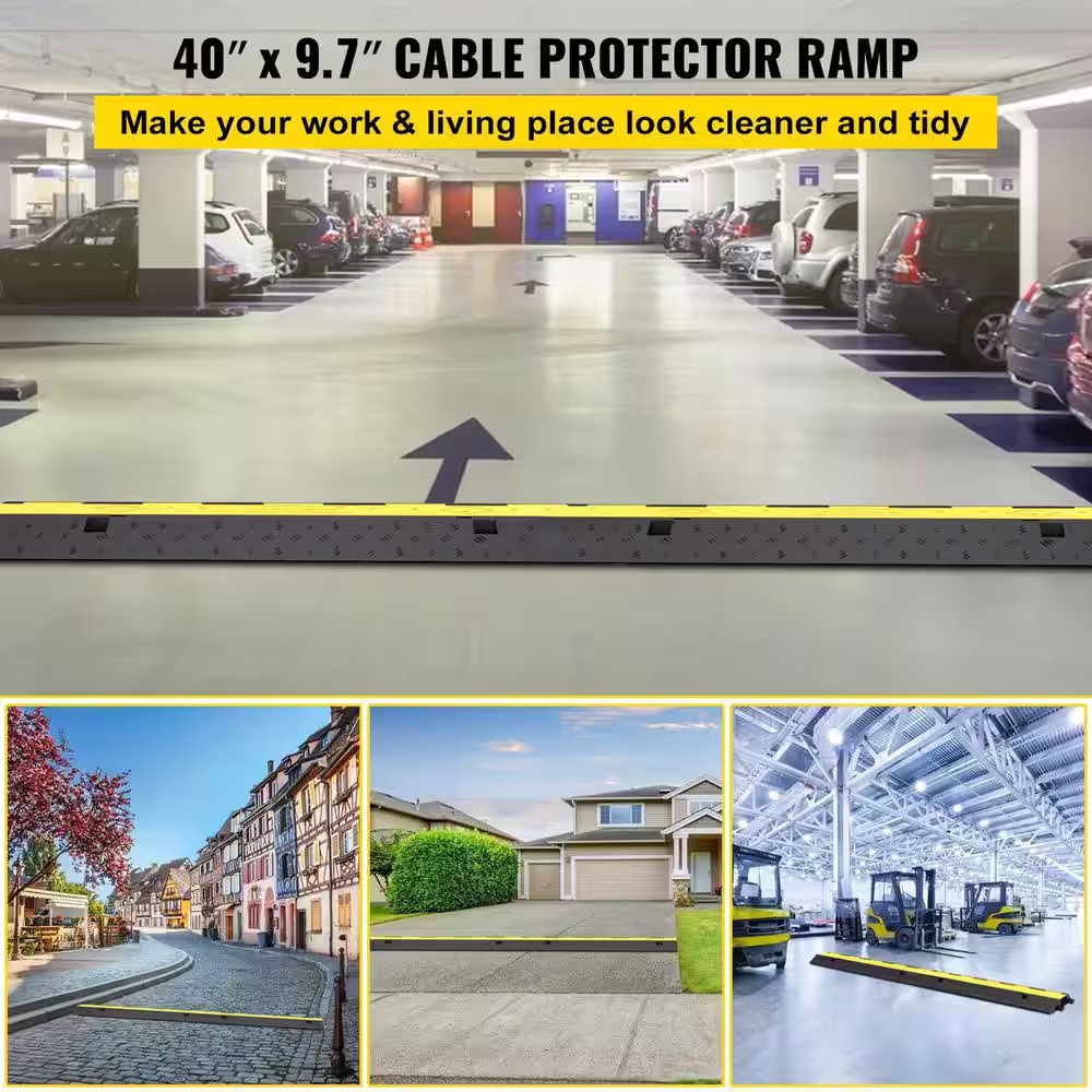 VEVOR 11000 lbs. Per Axle Capacity Driveway Rubber Traffic Speed Bumps Cable Protector Wire Cord Ramp 2 Channel (2-Pieces)