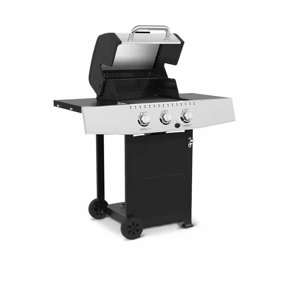 GrillPro 3-Burner Propane Gas Grill Cart in Stainless Steel