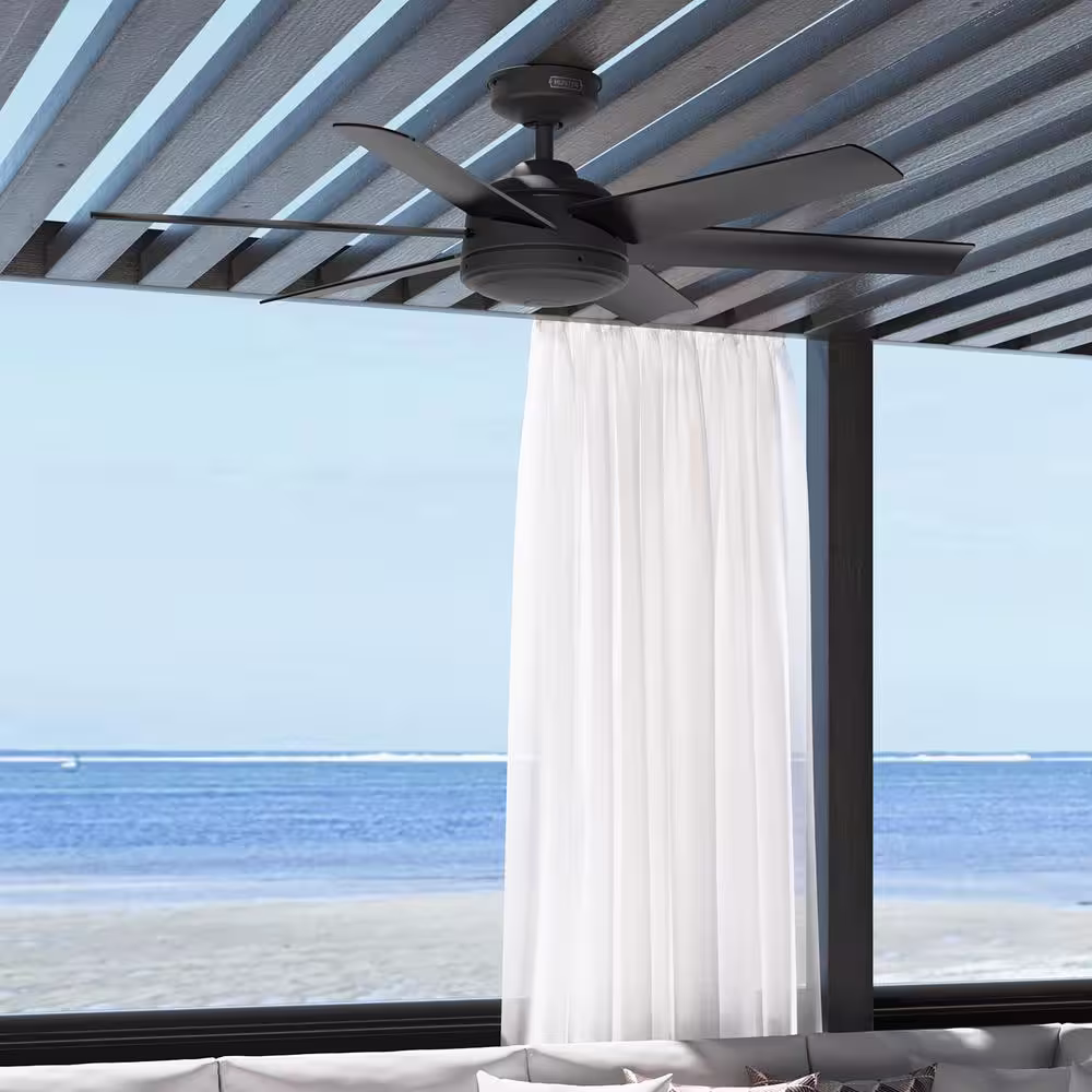 Hunter Jetty 52 in. Outdoor Matte Black Ceiling Fan with Wall Control