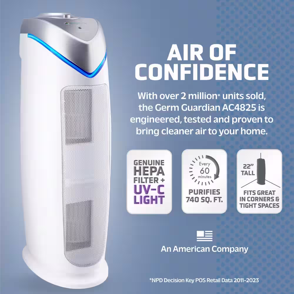 GermGuardian 22 in. 4-in-1 Air Purifier with True HEPA filter for Medium Rooms up to 153 Sq Ft, White (Model #AC4825W)