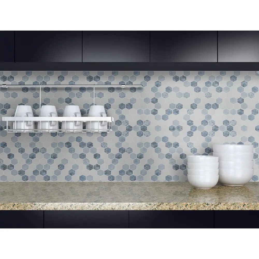MSI Vista Azul Hexagon 11.02 in. x 12.76 in. Glossy Glass Patterned Look Floor and Wall Tile (14.7 sq. ft./Case)
